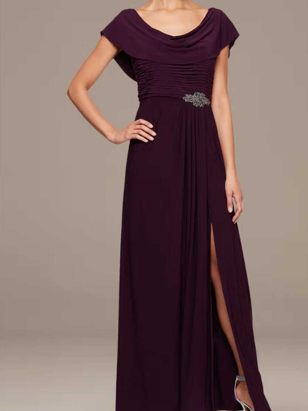 Alex Evenings Cowl Neck Dress with Embellishment — Size 10
